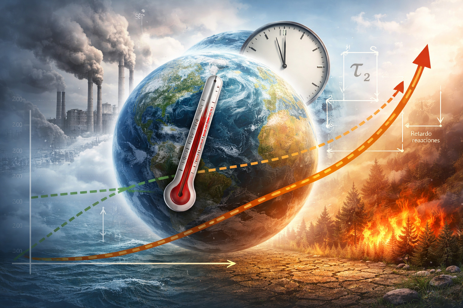 Diagrama de dinámica de sistemas del calentamiento global con retardos temporales